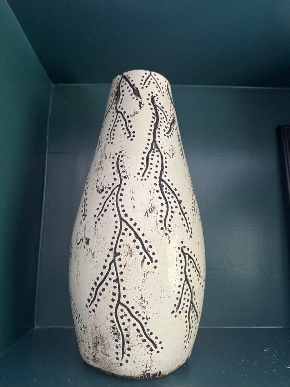 Neutral White Decorative Ceramic Vase with Black Branch Motif